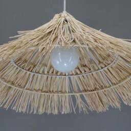 Rattan Straw Hat Pendant Light - Rustic Farmhouse Lighting - thumbnail 2