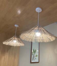 Rattan Straw Hat Pendant Light - Rustic Farmhouse Lighting - thumbnail 1