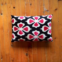 Red & Black Ikat Velvet Pillow Cover Ethnic Retro Cushion - thumbnail 2