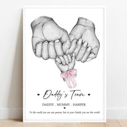 Personalised Family Daddy's Team Print Fist Hands Up To 4 Children Only Unframed Mummy Boy Girl Father's Day Present Gift Dad Bows - thumbnail 3