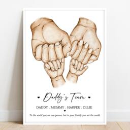 Personalised Family Daddy's Team Print Fist Hands Up To 4 Children Only Unframed Mummy Boy Girl Father's Day Present Gift Dad Bows - thumbnail 2