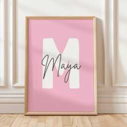 Custom Girls Name Initial Print, Colour Personalised Kids Girly Bedroom, Teengirls Bedroom Birthday Gift - thumbnail 1