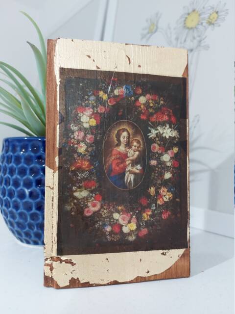 Madonna & Child Floral Garland Wood Art Jan Brueghel Baroque Painting - image 1