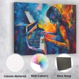 Colourful Expressionist Woman Playing Grand Piano Canvas Wall Art Print Decor Picture Ready To Hang - thumbnail 2