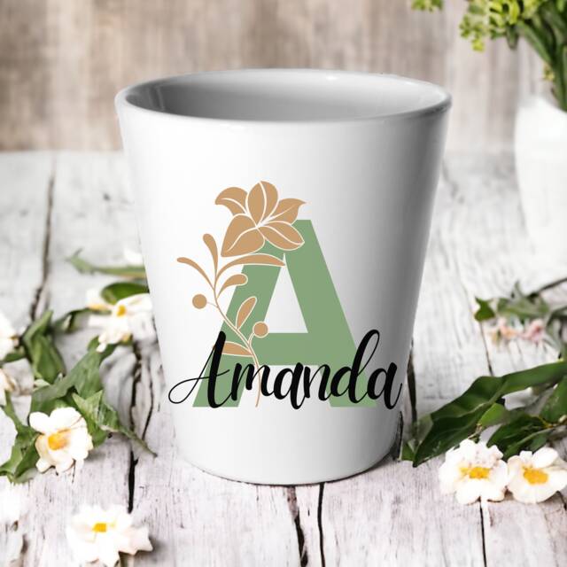 Personalised Green Name & Initial Plant Pot/Succulent Cactus Flower Custom Design Birthday New Home Gift - image 1