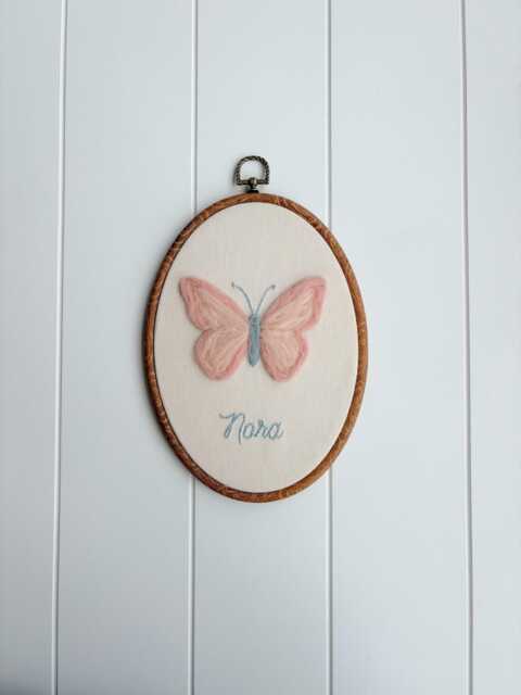 Felted Butterfly Wall Art Hoop - Handmade Needle Felt Nursery Decor Baby Girl Room Hanging Heirloom Gift - image 1