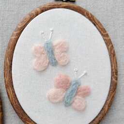 Felted Butterfly Wall Art Hoop - Handmade Needle Felt Nursery Decor Baby Girl Room Hanging Heirloom Gift - thumbnail 2