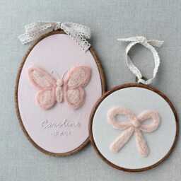 Felted Butterfly Wall Art Hoop - Handmade Needle Felt Nursery Decor Baby Girl Room Hanging Heirloom Gift - thumbnail 3