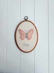 Felted Butterfly Wall Art Hoop - Handmade Needle Felt Nursery Decor Baby Girl Room Hanging Heirloom Gift - thumbnail 1