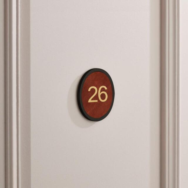 Personalized Brass & Veg-Tanned Leather Door Plaque, Black Bedroom Sign - image 1