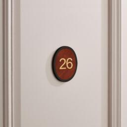 Personalized Brass & Veg-Tanned Leather Door Plaque, Black Bedroom Sign - thumbnail 1