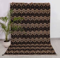 6x9 Rug Black Beige Modern Oriental Design Rugs Handmade Wool #630 - 180x275 cms - thumbnail 1