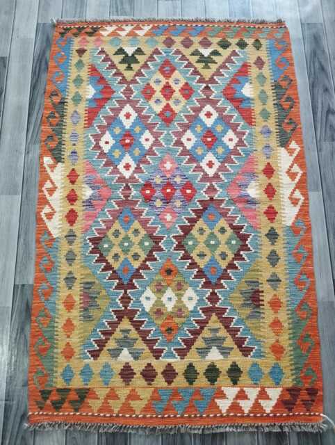 Multicolour Kilim Rug, Handmade Artisan Afghan Turkish Persian Navajo Scandinavian Bohemian Flatweave Natural Wool Rug 152x98 cm - image 1