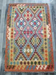 Multicolour Kilim Rug, Handmade Artisan Afghan Turkish Persian Navajo Scandinavian Bohemian Flatweave Natural Wool Rug 152x98 cm - thumbnail 1