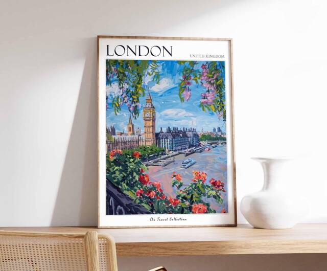 London Travel Poster Big Ben & Tower Bridge Art Print - image 1