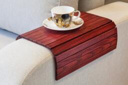 Sofa Tray Table Vintage Wine Red, Couch Tray, Rustic Coffee Table End Table, Arm Glass Holder, Ottoman Wooden Trays - thumbnail 1