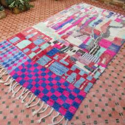 Moroccan Rug - Wool Beni Ourain Berber Rug-Beniouraincarpet-Colorful Rug-Pink Rug-Rainbow Rug-Morokko Teppish-Azilal Rug-Custom Rug - thumbnail 4