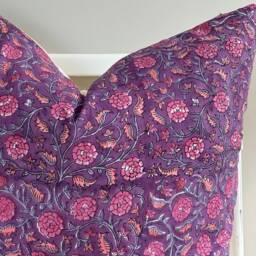 Indian Block Print Pillow Cover Floral Batik, Boho Farmhouse Decor - thumbnail 2