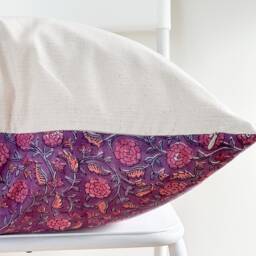 Indian Block Print Pillow Cover Floral Batik, Boho Farmhouse Decor - thumbnail 3