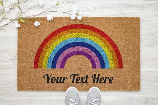Rainbow Doormat Personalised Text - Home Gift Coir Door Mat Decor, Brush Gifts For Her Him, Birthday Wedding Anniversary, Custom Style 27 - image 1
