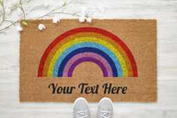 Rainbow Doormat Personalised Text - Home Gift Coir Door Mat Decor, Brush Gifts For Her Him, Birthday Wedding Anniversary, Custom Style 27 - thumbnail 1