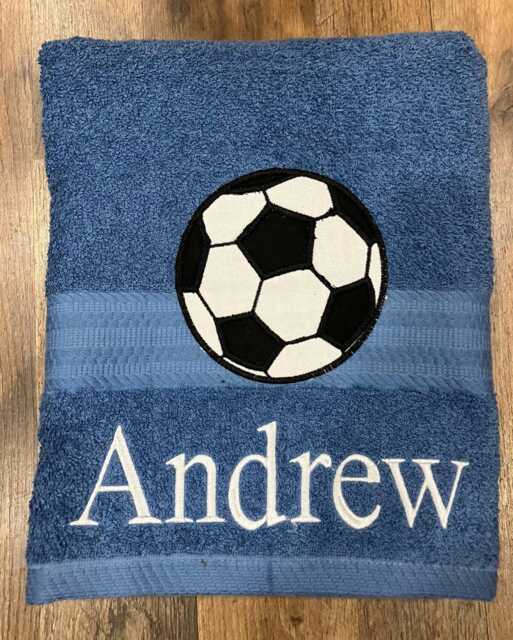 Embroidered Soccer Ball Towel, Personalized Sports Bath Decor - image 1