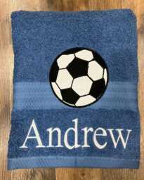 Embroidered Soccer Ball Towel, Personalized Sports Bath Decor - thumbnail 1