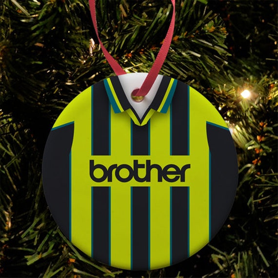 City 1999 Retro Away Shirt Kit Christmas Tree Decoration Bauble Flat Ceramic Great Gift Manchester Man