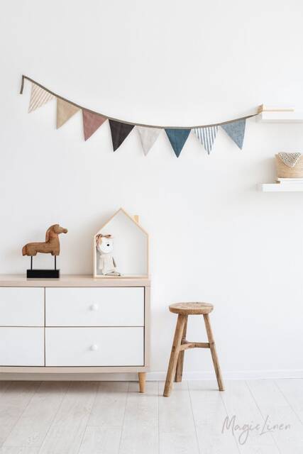 Linen Bunting Banner - Nursery Wall Hanging Baby Room Flag Garland Gender Neutral Kids Birthday Or Shower Decoration - image 1