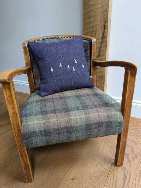Hand Crafted Harris Tweed Floral Embroidered Cushion Cover - image 1