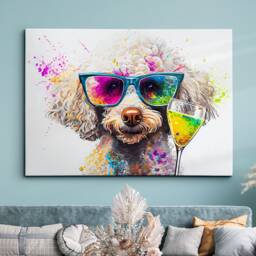 Poodle Toasting Drink Dog Pet Abstract Modern Painting Wall Art, Framed Canvas Poster Print, Home Kitchen Office Room Decor, Gifts - thumbnail 1