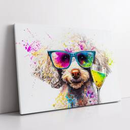 Poodle Toasting Drink Dog Pet Abstract Modern Painting Wall Art, Framed Canvas Poster Print, Home Kitchen Office Room Decor, Gifts - thumbnail 2