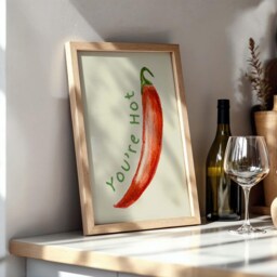 Chilli Pepper, You're Hot Print Kitchen Wall Print, Trendy Retro Food Art Red Aesthetic Decor - thumbnail 2