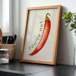 Chilli Pepper, You're Hot Print Kitchen Wall Print, Trendy Retro Food Art Red Aesthetic Decor - thumbnail 3