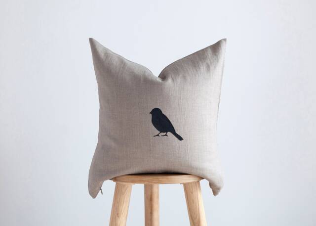 Bird Print Pillow Cover - Linen Throw For Sofa Decor Handmade Home Cushion Case - image 1