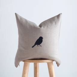 Bird Print Pillow Cover - Linen Throw For Sofa Decor Handmade Home Cushion Case - thumbnail 2
