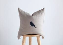 Bird Print Pillow Cover - Linen Throw For Sofa Decor Handmade Home Cushion Case - thumbnail 1