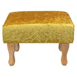 Handmade Gold Crushed Velvet Small Footstool - Shimmer Fabric Upholstered British Custom Made - thumbnail 2