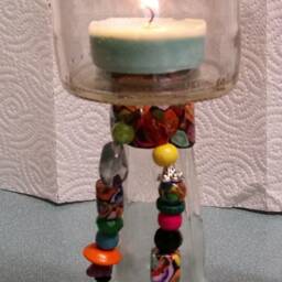 Cooler Bottle Candle Holder & - Topsy Turvy With Polymer Clay & Beads - thumbnail 3