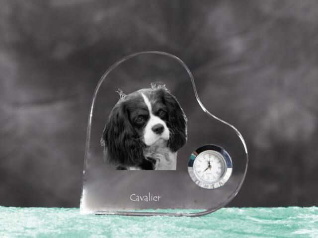 Cavalier King Charles Spaniel - Crystal Clock in The Shape Of A Heart With Image Pure-Bred Dog - image 1