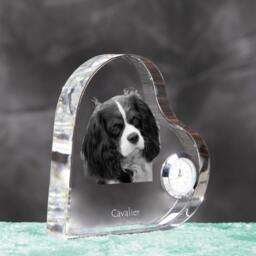 Cavalier King Charles Spaniel - Crystal Clock in The Shape Of A Heart With Image Pure-Bred Dog - thumbnail 3