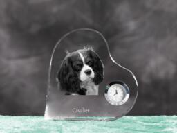 Cavalier King Charles Spaniel - Crystal Clock in The Shape Of A Heart With Image Pure-Bred Dog - thumbnail 1