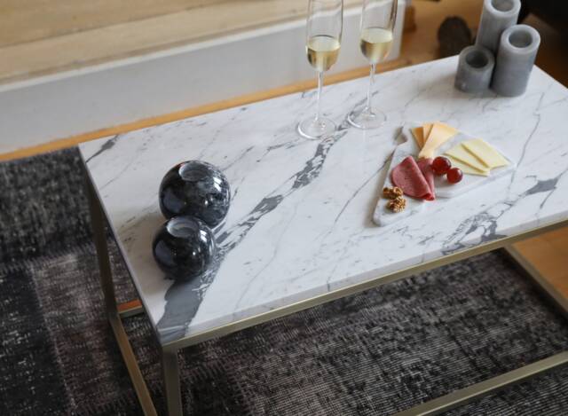 Italian Bianco Carrara Marble Coffee Table Brass Legs, Modern Elegance - image 1