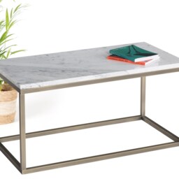 Italian Bianco Carrara Marble Coffee Table Brass Legs, Modern Elegance - thumbnail 2