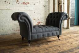 Dark Grey Wool Chesterfield Bed End Chaise/ Window Seat, British Handmade