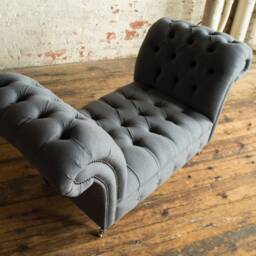Dark Grey Wool Chesterfield Bed End Chaise/ Window Seat, British Handmade - thumbnail 4
