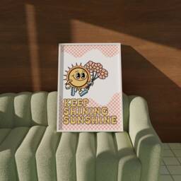 Keep Shining Sunshine Retro Character Print - Wavy Checkerboard Mascot Cartoon, Fun 60S 70S Art, Cute Pastel Positivity, Flowers - thumbnail 2