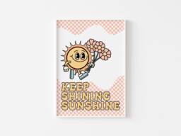 Keep Shining Sunshine Retro Character Print - Wavy Checkerboard Mascot Cartoon, Fun 60S 70S Art, Cute Pastel Positivity, Flowers - thumbnail 1