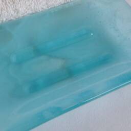 Spa Style Fused Glass Soap Dish in Streaky Aqua By Bprdesigns - thumbnail 3