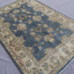 3x5 Blue Oushak Area Rug - Afghan Hand Knotted Natural Dyes Soft Wool Turkish Zeigler Oriental Bedroom Kitchen - thumbnail 2